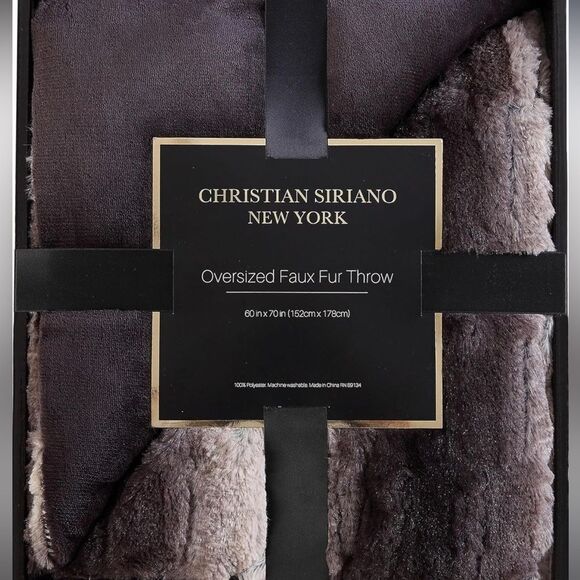 Christian Siriano Black Faux Fur Throw In Gift Box, Black And Brown Polyester - Picture 1 of 8